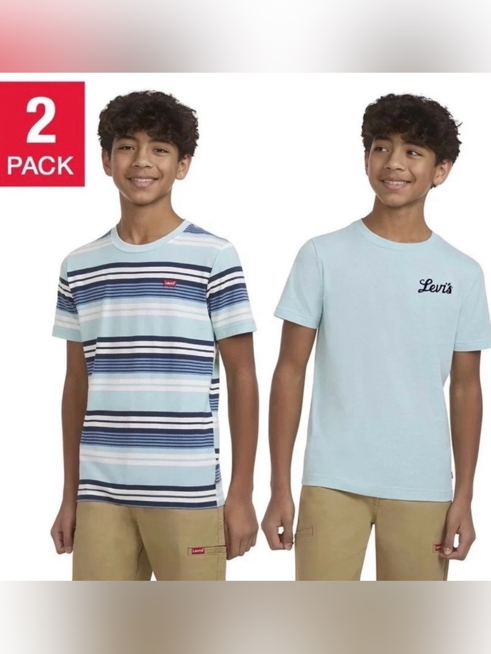 Levi's Light Blue Striped & Solid Crew Tee Set